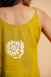 AYVERA Women's Olive Mustard Chikankari Sleeveless Short Kurti