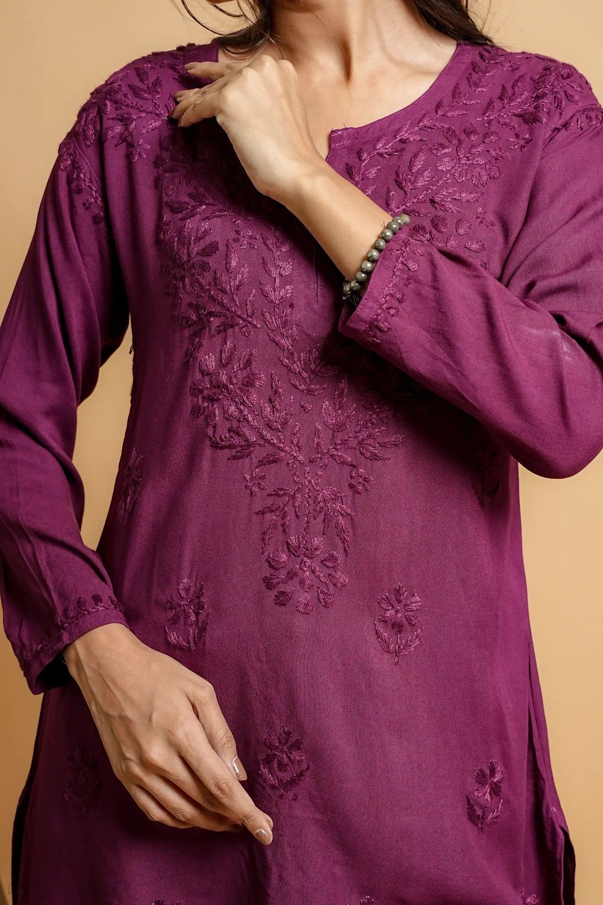 AYVERA Women's WINE Rayon Chikankari Short Kurti