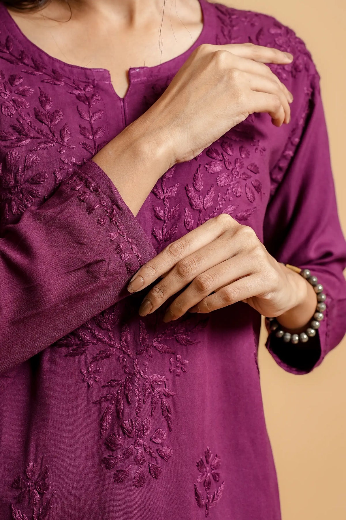 AYVERA Women's WINE Rayon Chikankari Short Kurti