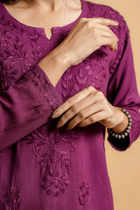 AYVERA Women's WINE Rayon Chikankari Short Kurti
