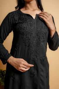 AYVERA Women's Black Rayon Chikankari Short Kurti