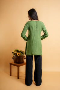 AYVERA Women's Olive Rayon Chikankari Short Kurti