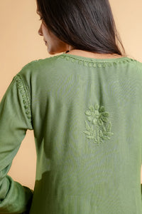 AYVERA Women's Olive Rayon Chikankari Short Kurti