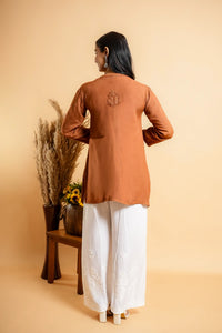 AYVERA Women's RUST BROWN Rayon Chikankari Short Kurti