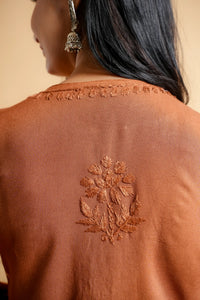 AYVERA Women's RUST BROWN Rayon Chikankari Short Kurti