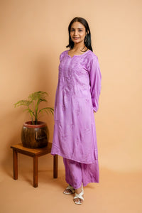 AYVERA Women's Lavender  Rayon Chikankari Palazzo Set