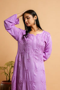 AYVERA Women's Lavender  Rayon Chikankari Palazzo Set