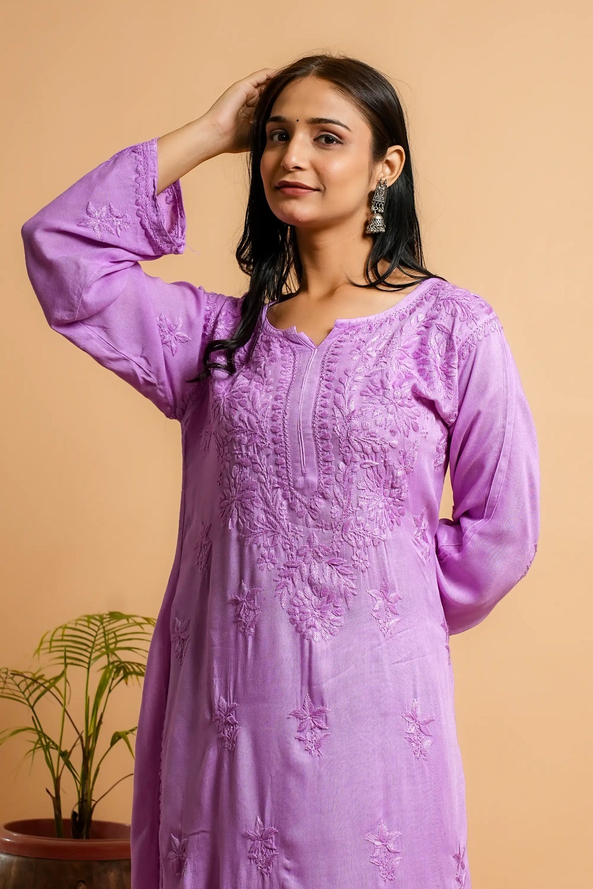 AYVERA Women's Lavender  Rayon Chikankari Palazzo Set