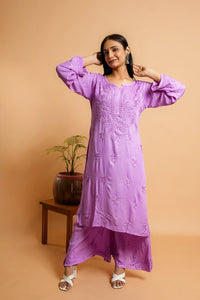 AYVERA Women's Lavender  Rayon Chikankari Palazzo Set