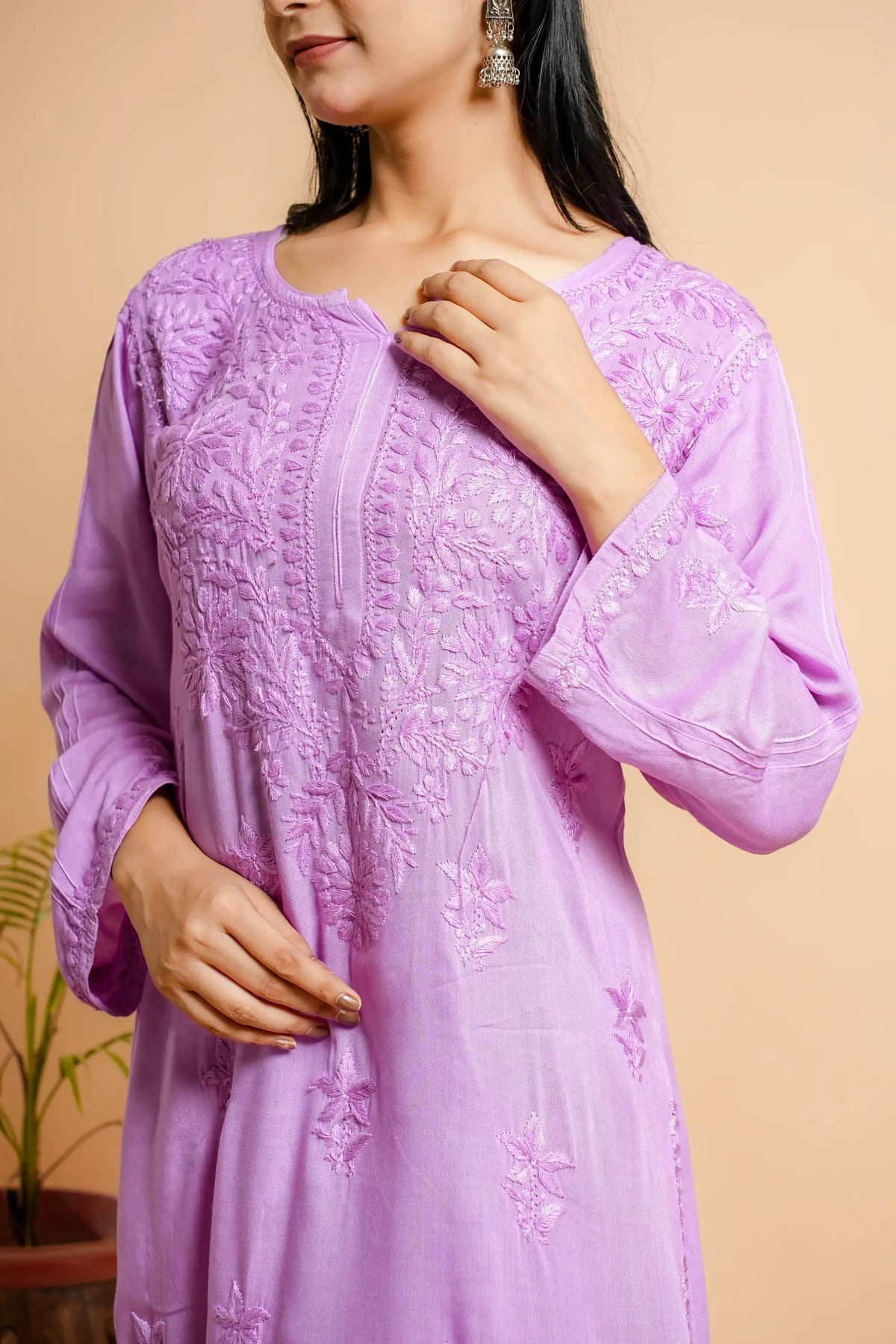 AYVERA Women's Lavender  Rayon Chikankari Palazzo Set