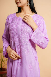 AYVERA Women's Lavender  Rayon Chikankari Palazzo Set