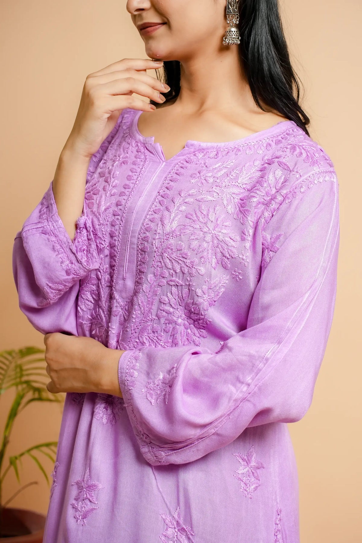 AYVERA Women's Lavender  Rayon Chikankari Palazzo Set