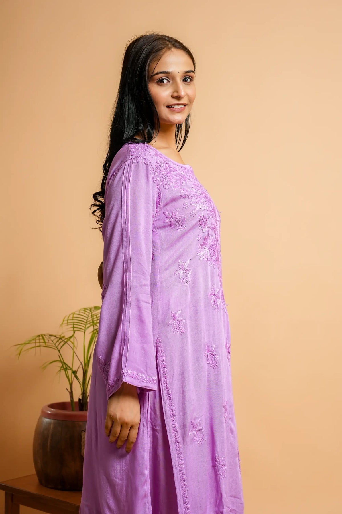 AYVERA Women's Lavender  Rayon Chikankari Palazzo Set