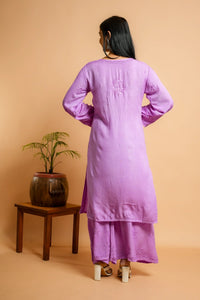 AYVERA Women's Lavender  Rayon Chikankari Palazzo Set