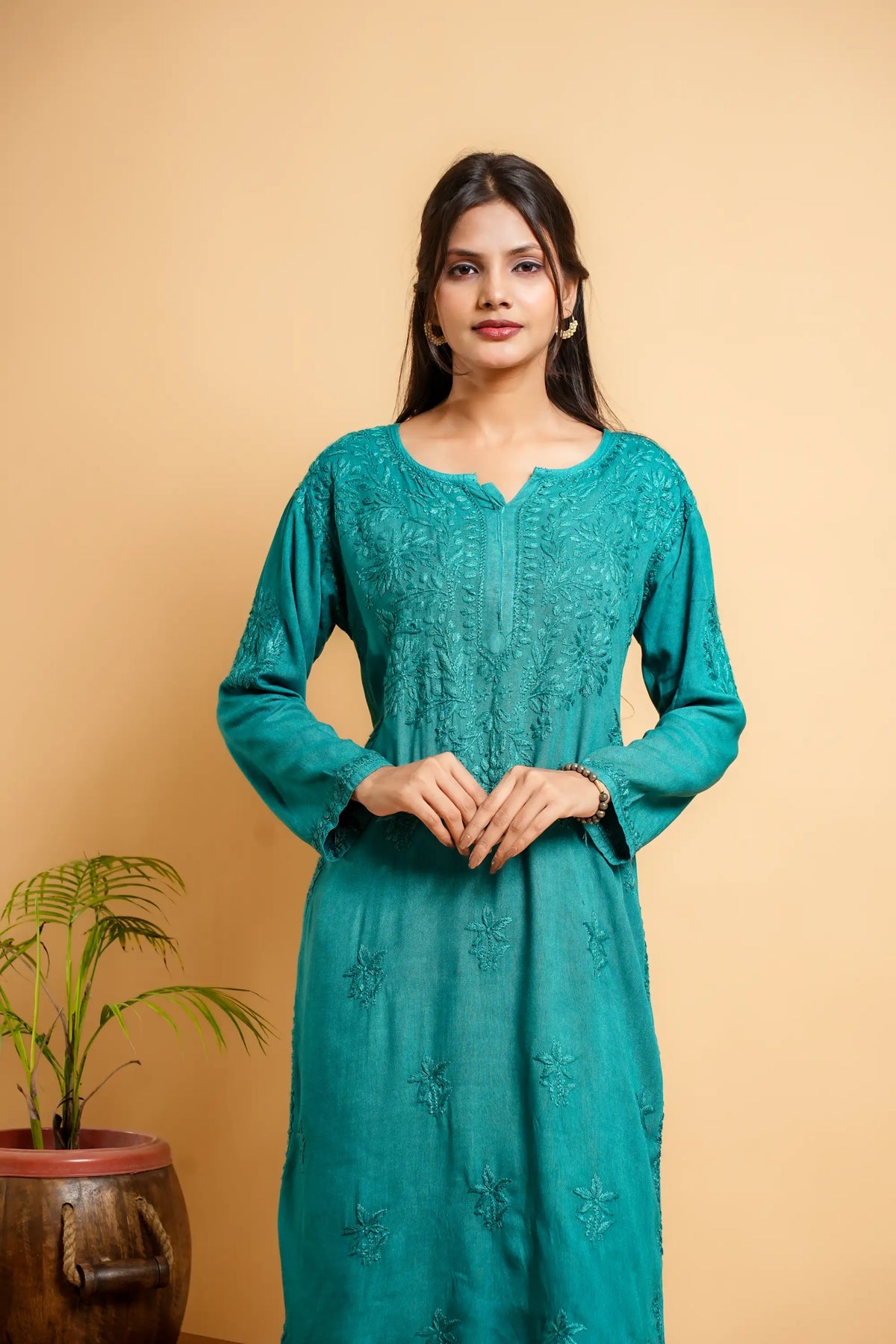AYVERA Women's Teal  Rayon Chikankari Palazzo Set