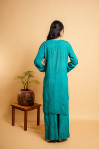 AYVERA Women's Teal  Rayon Chikankari Palazzo Set