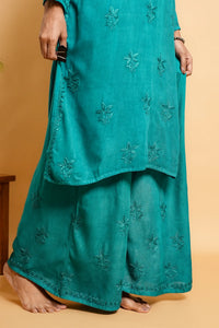 AYVERA Women's Teal  Rayon Chikankari Palazzo Set