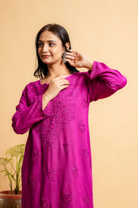 AYVERA Women's WINE Rayon Chikankari Palazzo Set