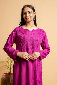 AYVERA Women's WINE Rayon Chikankari Palazzo Set