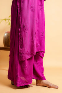 AYVERA Women's WINE Rayon Chikankari Palazzo Set