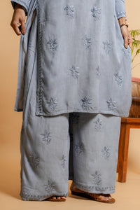 AYVERA Women's Dusty Blue  Rayon Chikankari Palazzo Set