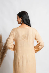 AYVERA Women's Champagne Beige Rayon Chikankari Palazzo Set