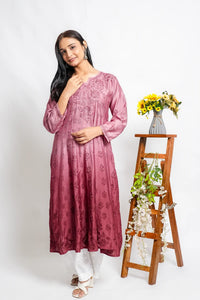 AYVERA Women's dusty rose Ombre Chanderi Anarkali Kurta
