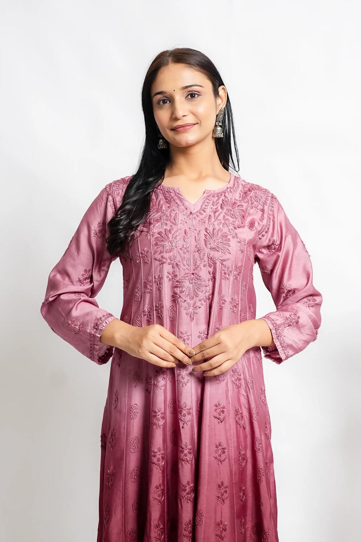 AYVERA Women's dusty rose Ombre Chanderi Anarkali Kurta