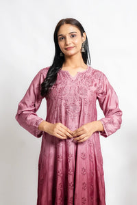 AYVERA Women's dusty rose Ombre Chanderi Anarkali Kurta