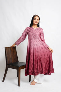 AYVERA Women's dusty rose Ombre Chanderi Anarkali Kurta