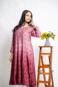 AYVERA Women's dusty rose Ombre Chanderi Anarkali Kurta