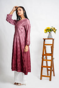 AYVERA Women's dusty rose Ombre Chanderi Anarkali Kurta