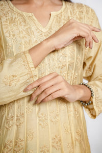 AYVERA Women's Champagne Beige Ombre Chanderi Anarkali Kurta