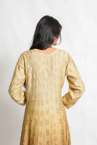 AYVERA Women's Champagne Beige Ombre Chanderi Anarkali Kurta